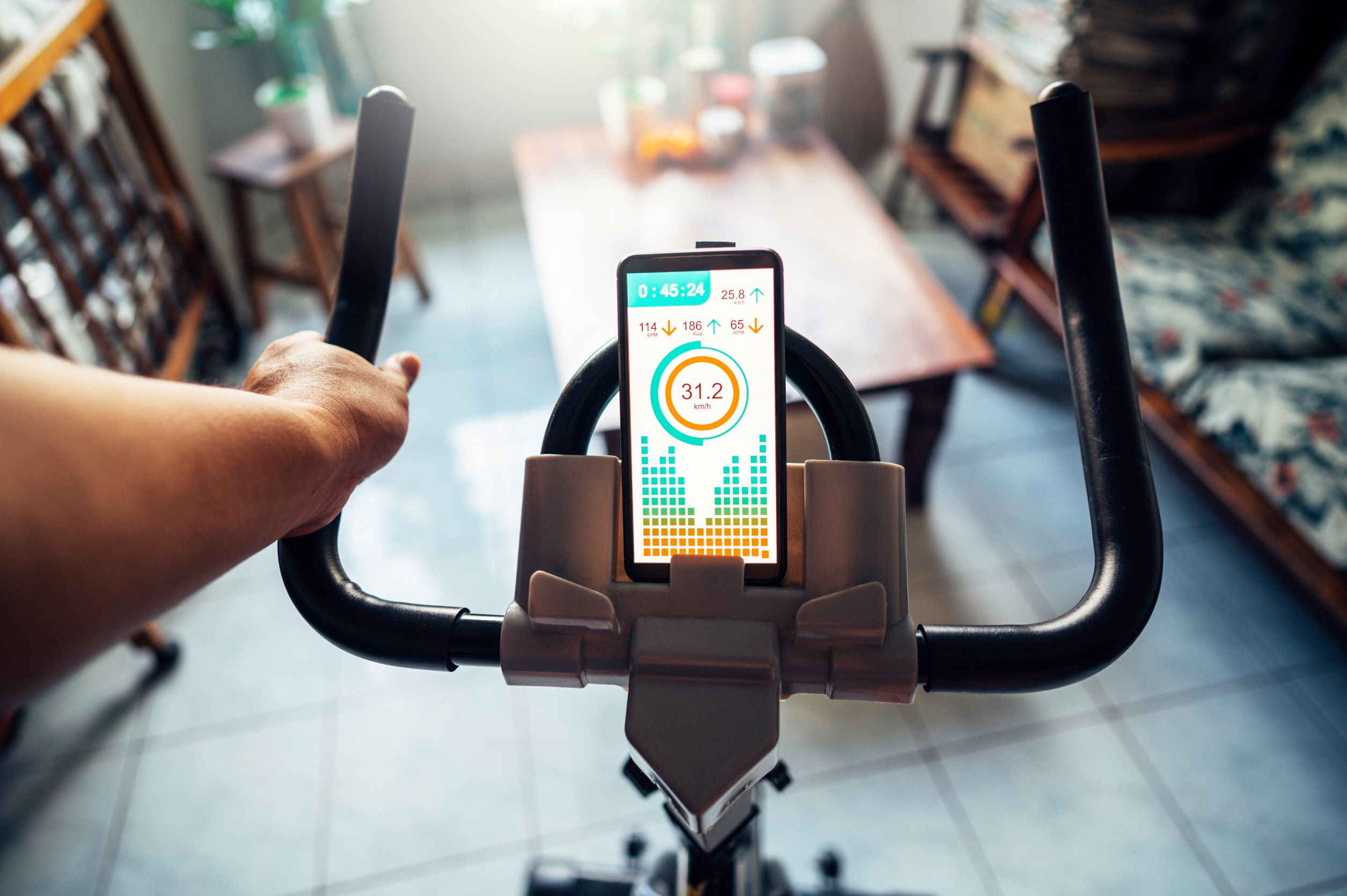 Mobile Device Connected to Fitness Equipment